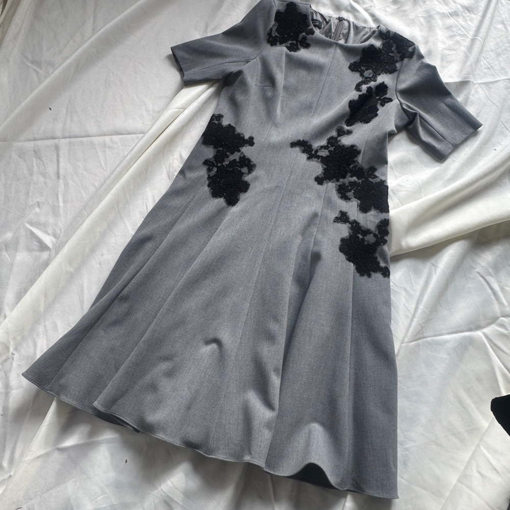 Teri Jon Gray and Black Midi Dress
